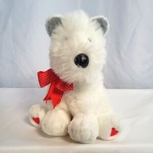 Commonwealth White Puppy Dog Heart Paws Plush Stuffed Animal Toy 11"